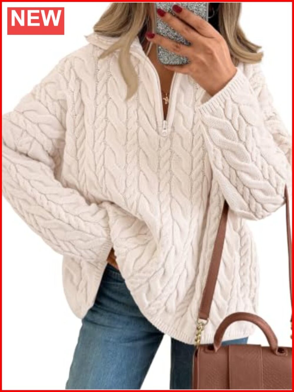 Oversized Chunky Cable Knit Quarter Zip Pullover Sweater